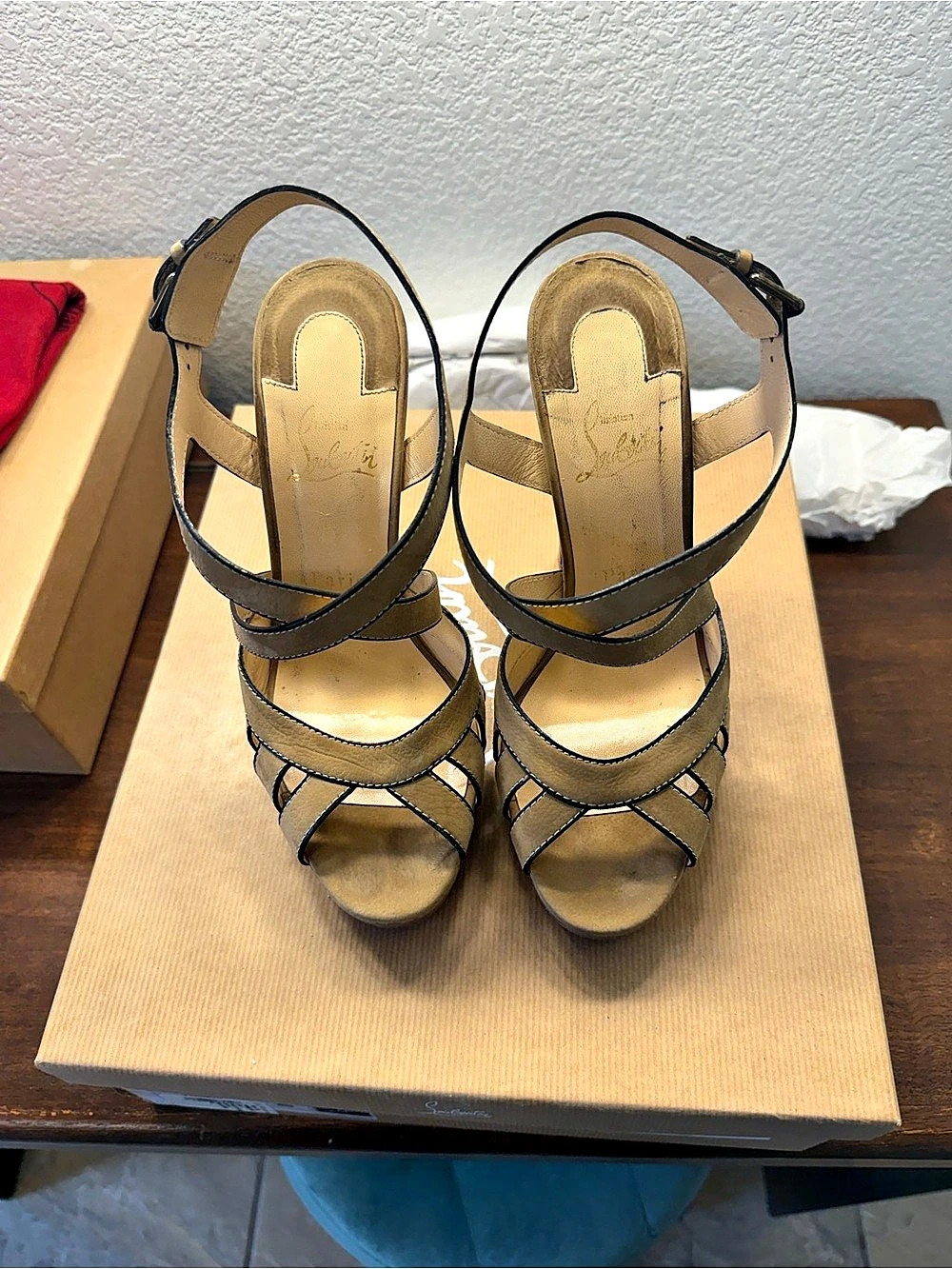 Christian Louboutin Trescity 120 Abricot Cuoio Sandals Strappy Platform Heels